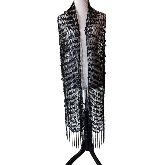 Black & Gold Full Sequin Evening Shawl Scarf - Picture 5 of 14